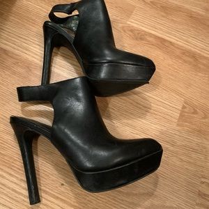 BCBG black leather heels
